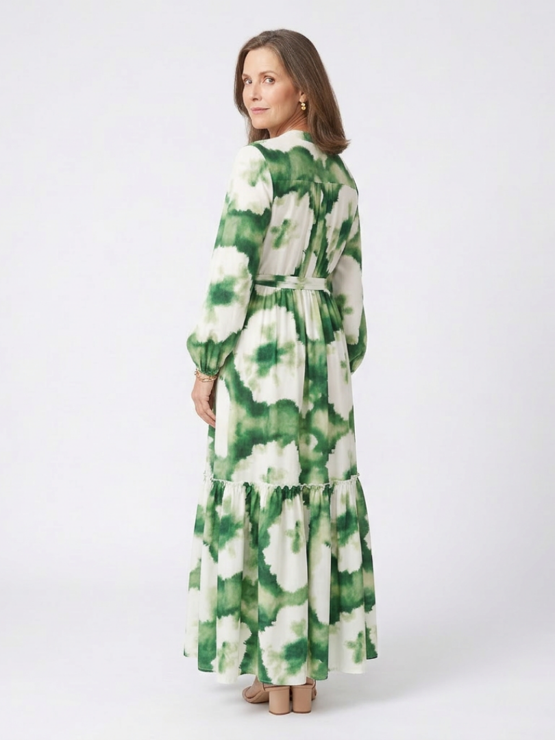 Sabine | Long-sleeved Maxi Dress with Waist Knot and Tiered Skirt