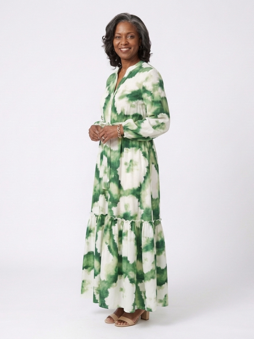 Sabine | Long-sleeved Maxi Dress with Waist Knot and Tiered Skirt