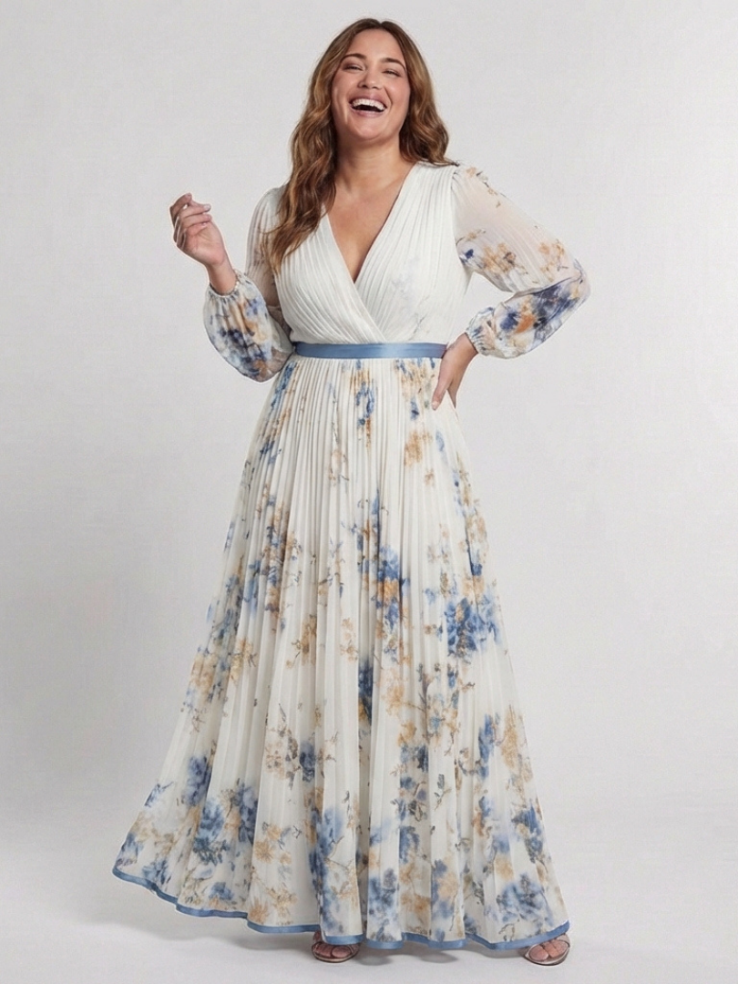 Lavinia | Maxi dress with long sleeves and V-neck in floral print