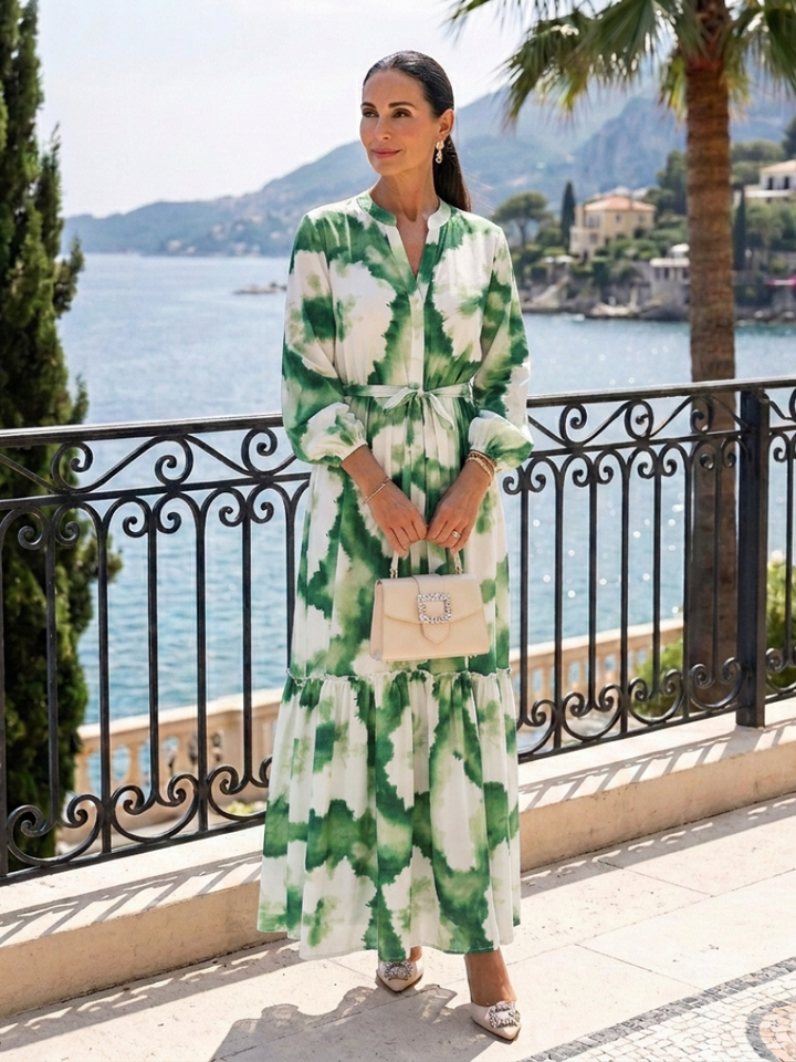 Sabine | Long-sleeved Maxi Dress with Waist Knot and Tiered Skirt