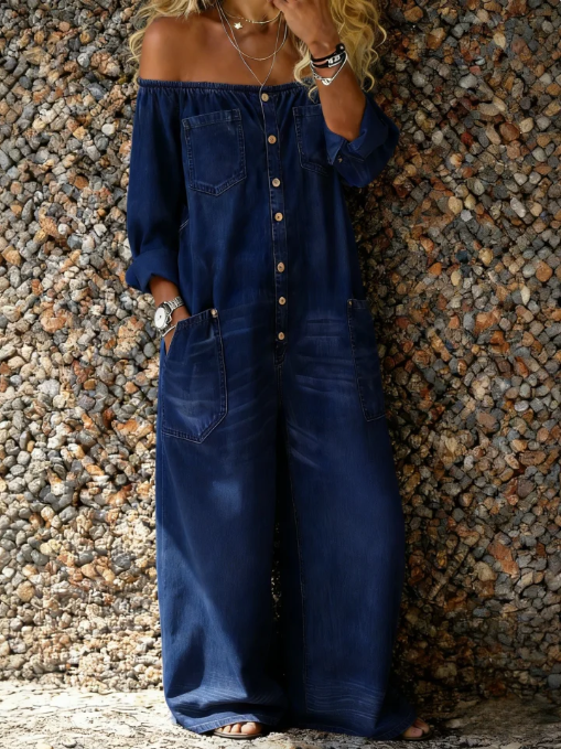 Noa | Denim jumpsuit with off-shoulder neckline