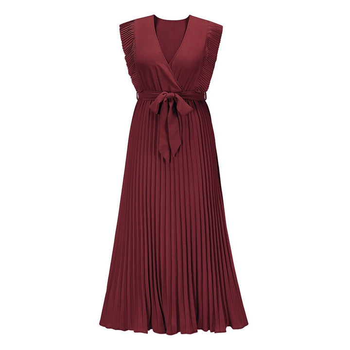 Elena™ Dark Red V-Neck Boho Party Dress