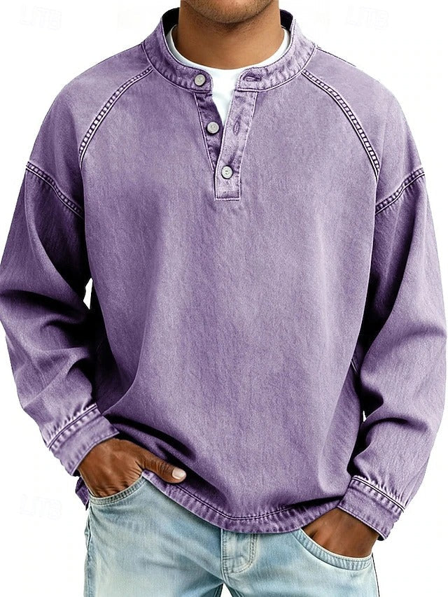 Amir | Retro-inspired Distressed Long-Sleeve Henley