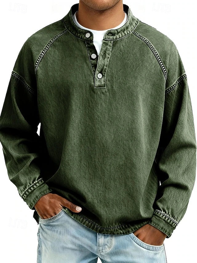 Amir | Retro-inspired Distressed Long-Sleeve Henley