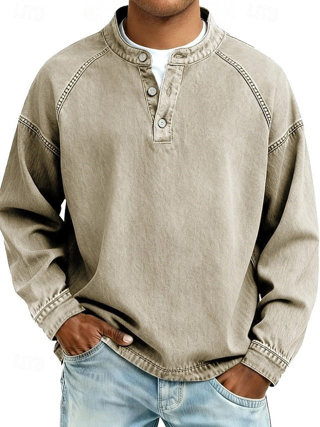 Amir | Retro-inspired Distressed Long-Sleeve Henley