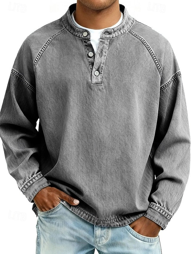 Amir | Retro-inspired Distressed Long-Sleeve Henley