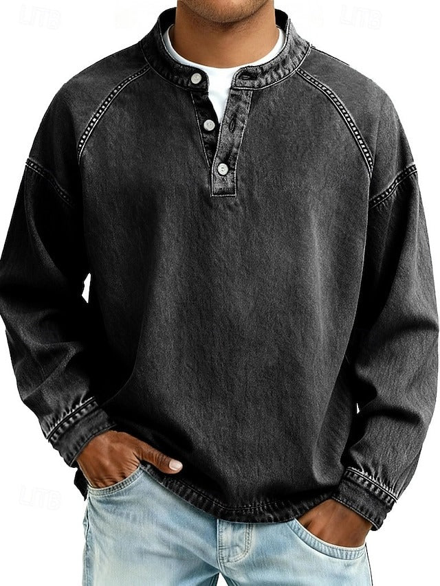 Amir | Retro-inspired Distressed Long-Sleeve Henley