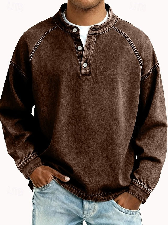 Amir | Retro-inspired Distressed Long-Sleeve Henley