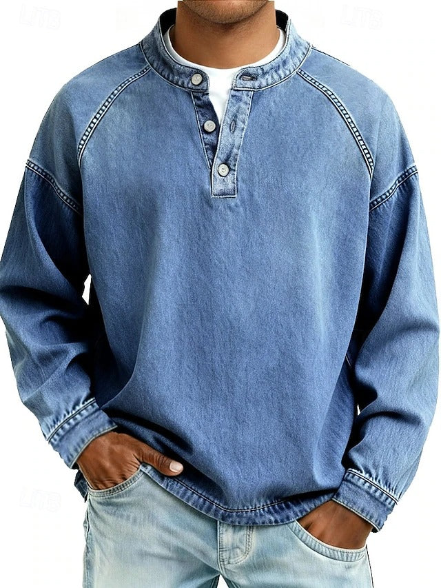 Amir | Retro-inspired Distressed Long-Sleeve Henley