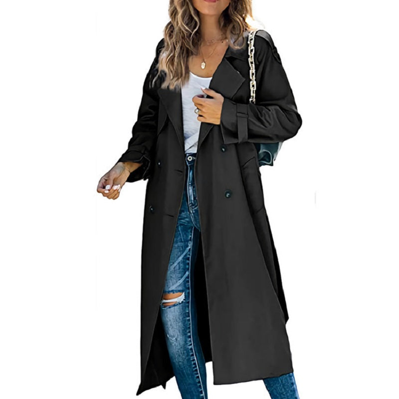 Women's Long Coat with Buttons and Long Sleeves