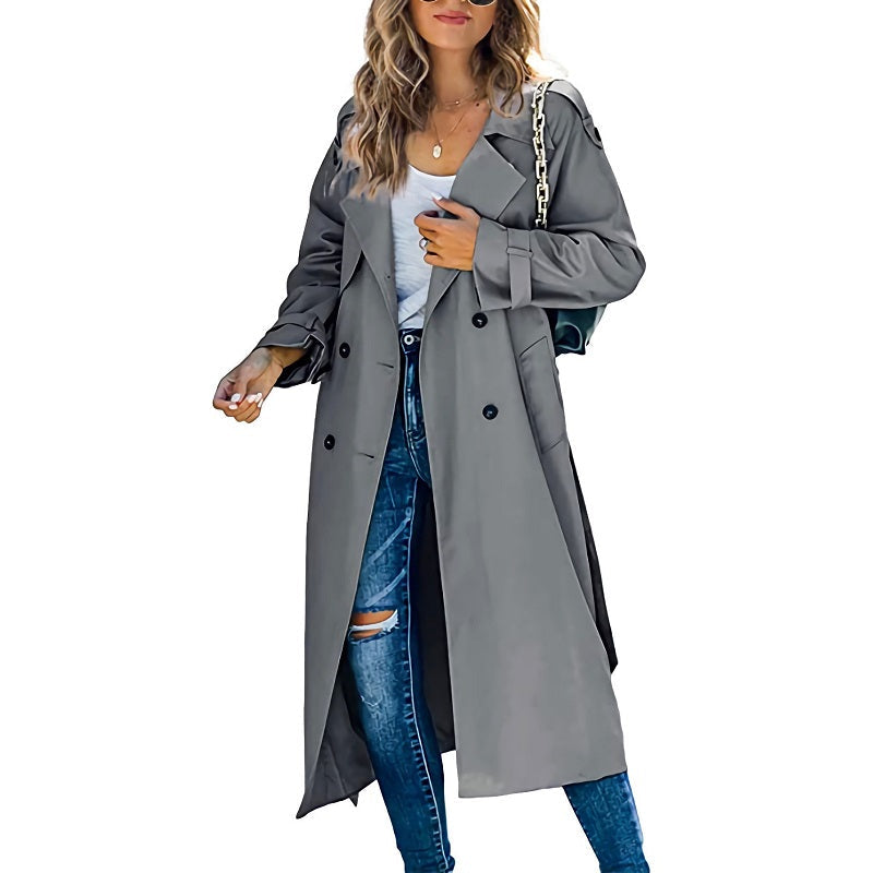 Women's Long Coat with Buttons and Long Sleeves