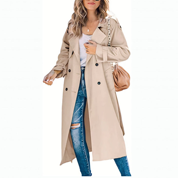 Women's Long Coat with Buttons and Long Sleeves
