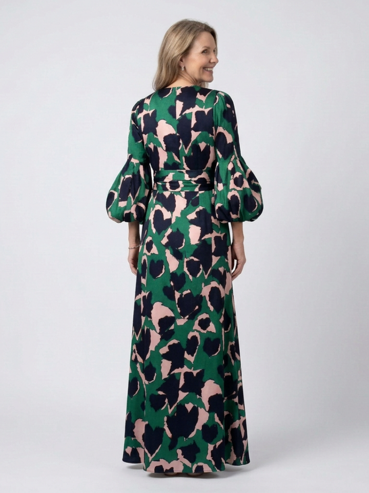 Isolde | V-neck Tie-waist Long-sleeve Maxi Dress