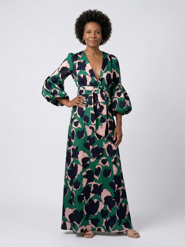 Isolde | V-neck Tie-waist Long-sleeve Maxi Dress