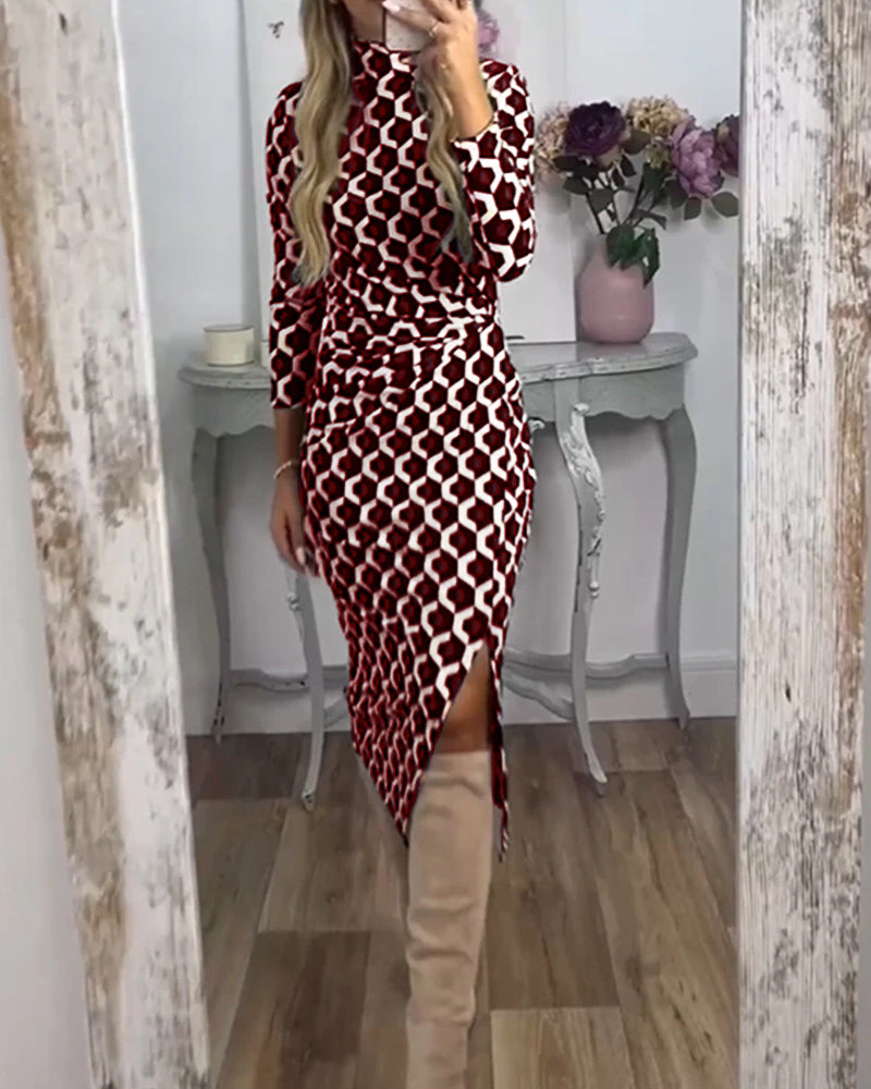 Donna™ - Comfortable Printed Slit Dress