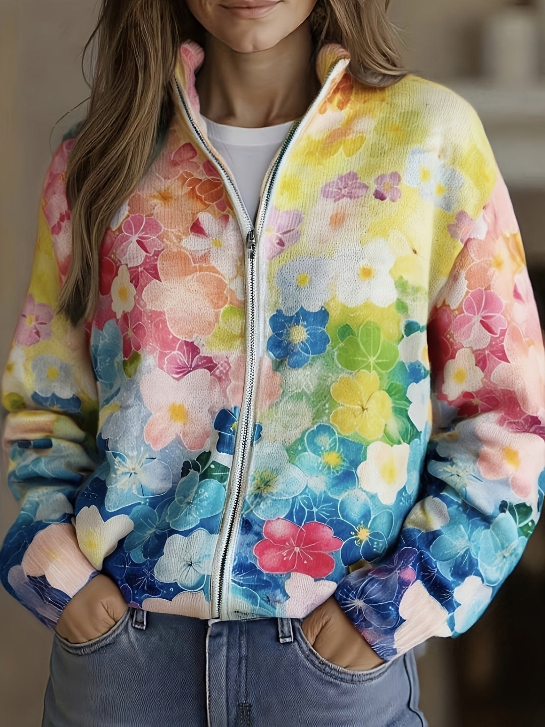Augusta | Women's cardigan with watercolor floral gradient pattern