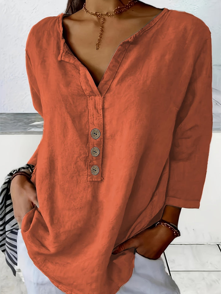 Harper™ - Loose V-Neck Blouse with Buttons