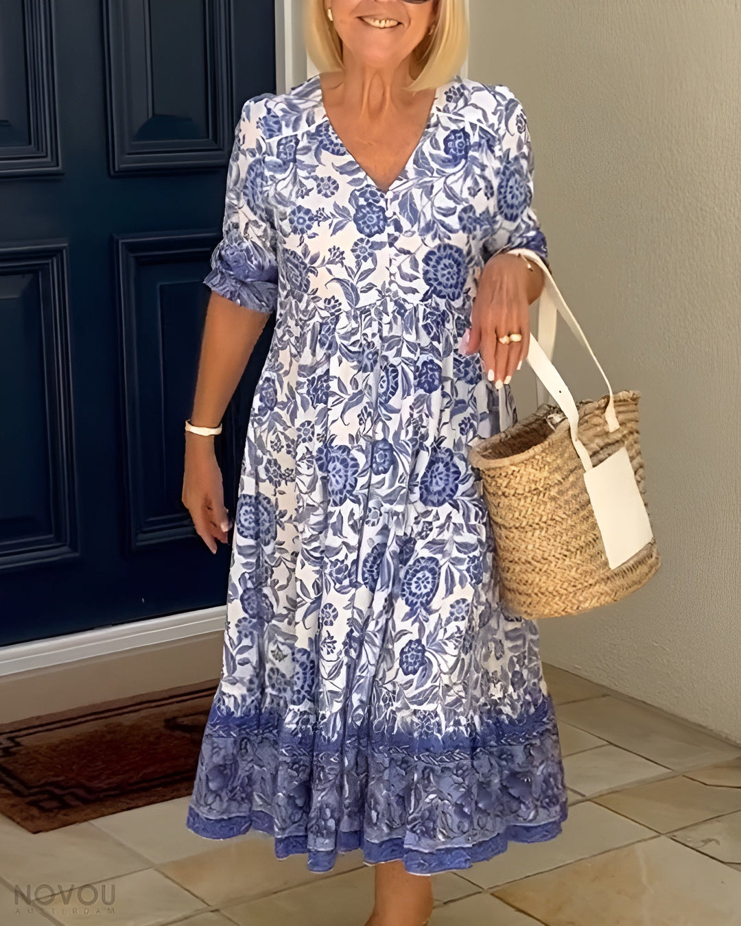 CATHY - Elegant Floral V-Neck Dress