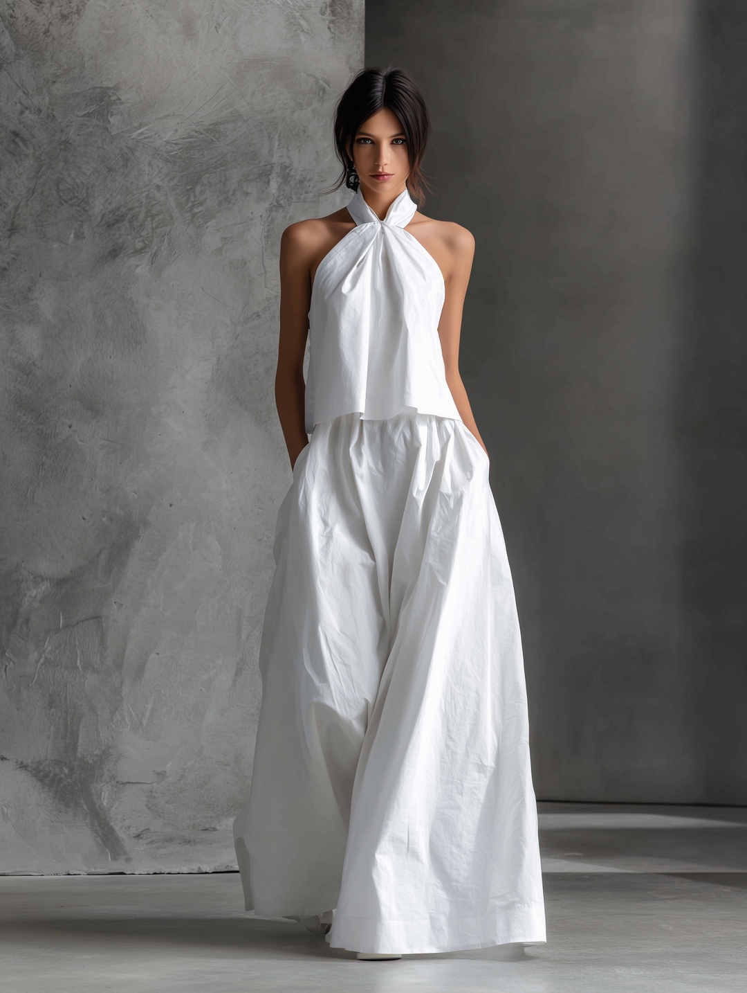 Casual Women's Halter Neck Sleeveless Top and Skirt Set