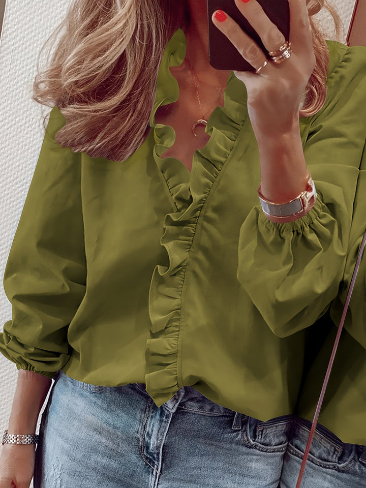 Aria™ - V-Neck Ruffle Trim Top