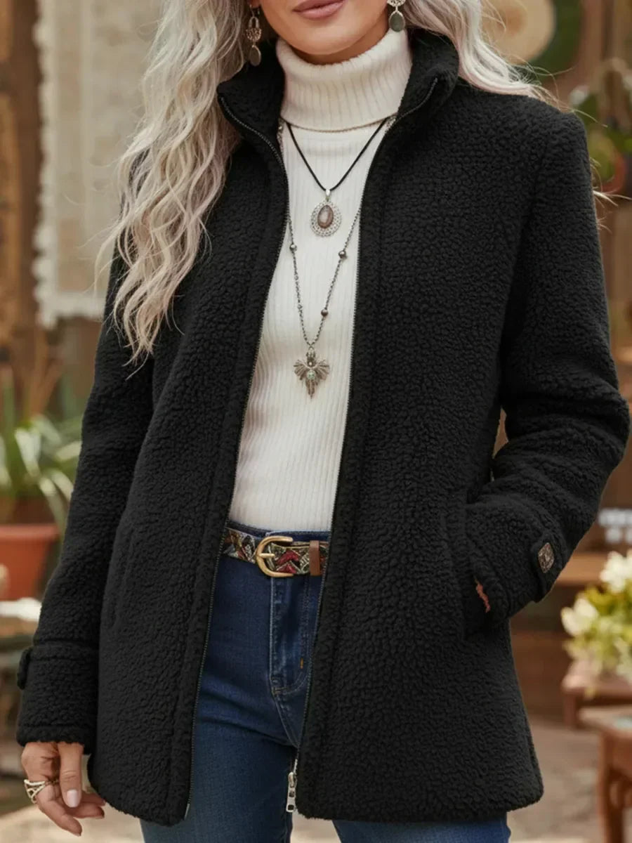 Chanelle | Stand-up Collar Jacket with Full Zip in Luxurious Lambswool Feel