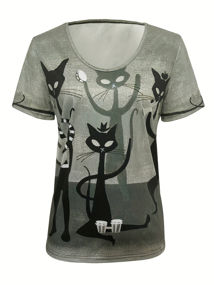 Sue™ - Casual T-Shirt with Cat Motif