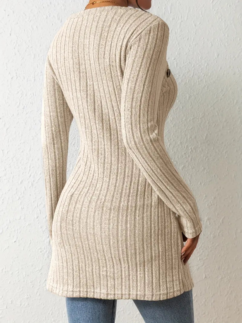Julia - Asymmetric Buttoned Rib-Knit Top