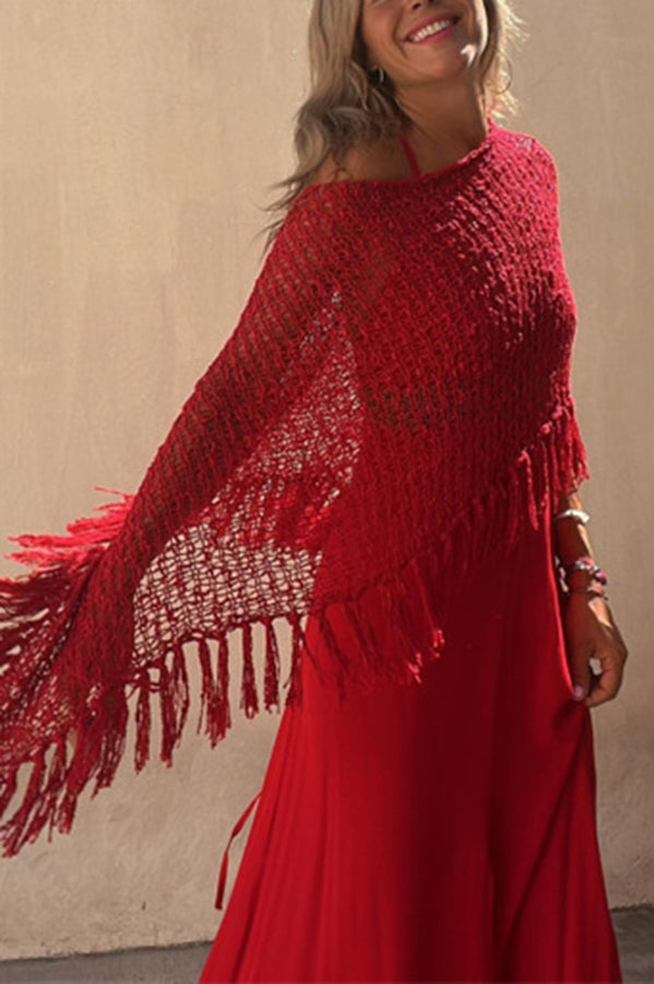 Sunset Breeze Tasseled Knit Cutout Cover-Up