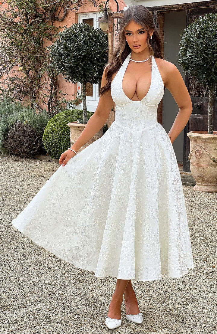 Niamh - Elegant Embroidered Sleeveless Deep V-Neck Dress