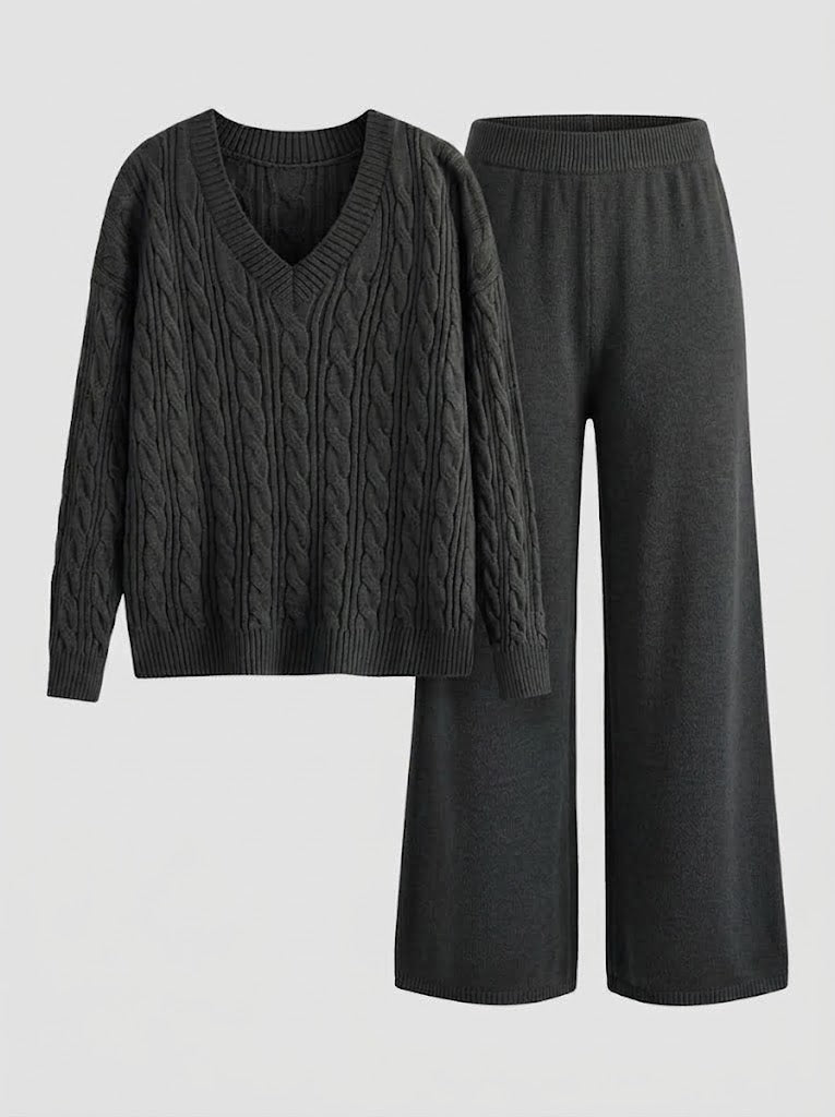 Women's two-piece set, V-neck and long sleeves