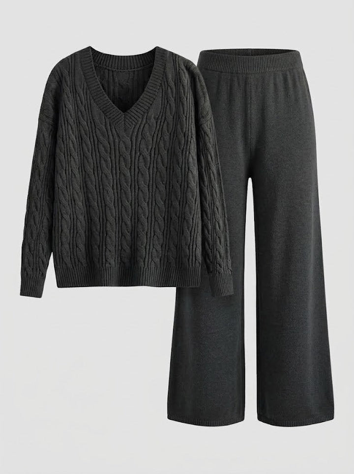 Women's two-piece set, V-neck and long sleeves