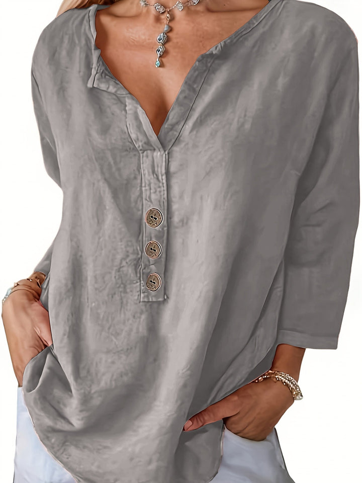 Harper™ - Loose V-Neck Blouse with Buttons
