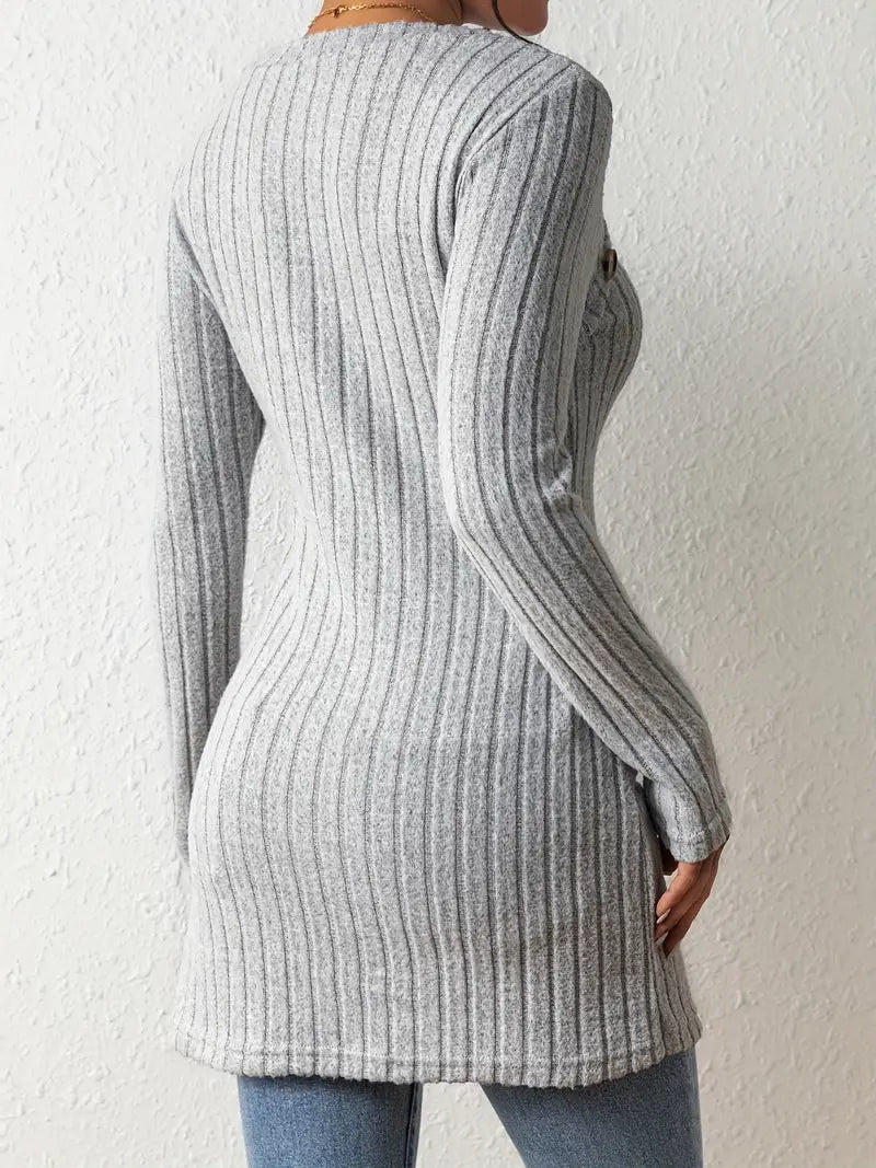 Julia - Asymmetric Buttoned Rib-Knit Top