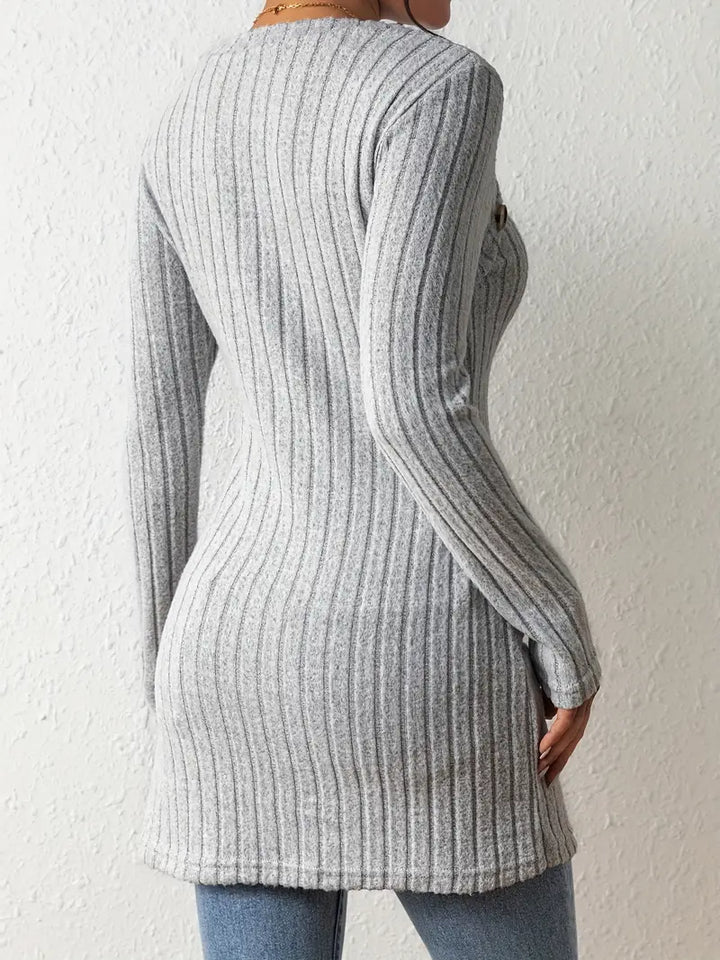 Julia - Asymmetric Buttoned Rib-Knit Top