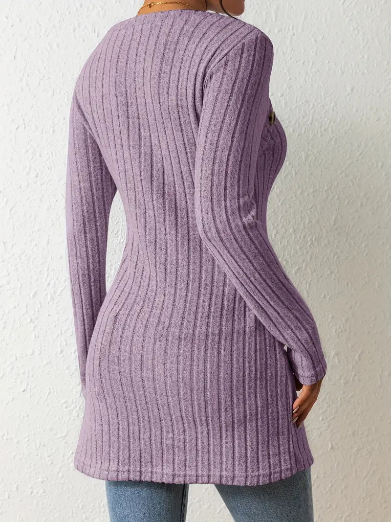 Julia - Asymmetric Buttoned Rib-Knit Top