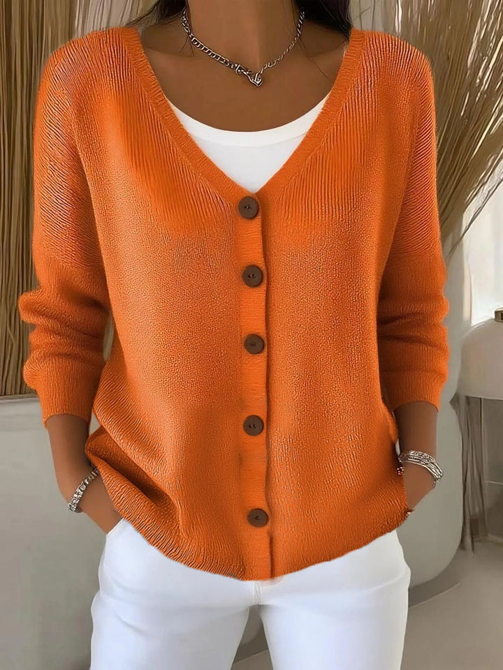 Olivia™ - Long Sleeve V-Neck Button-Up Sweater