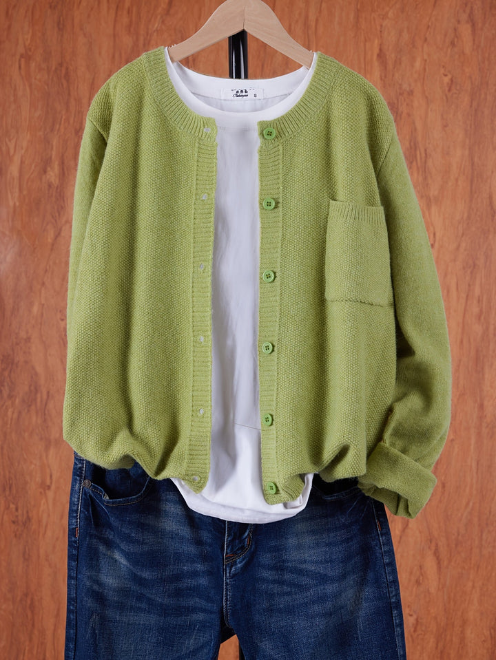Eugenia | Damen Rundhals-Cardigan mit Knöpfen und Tasche
