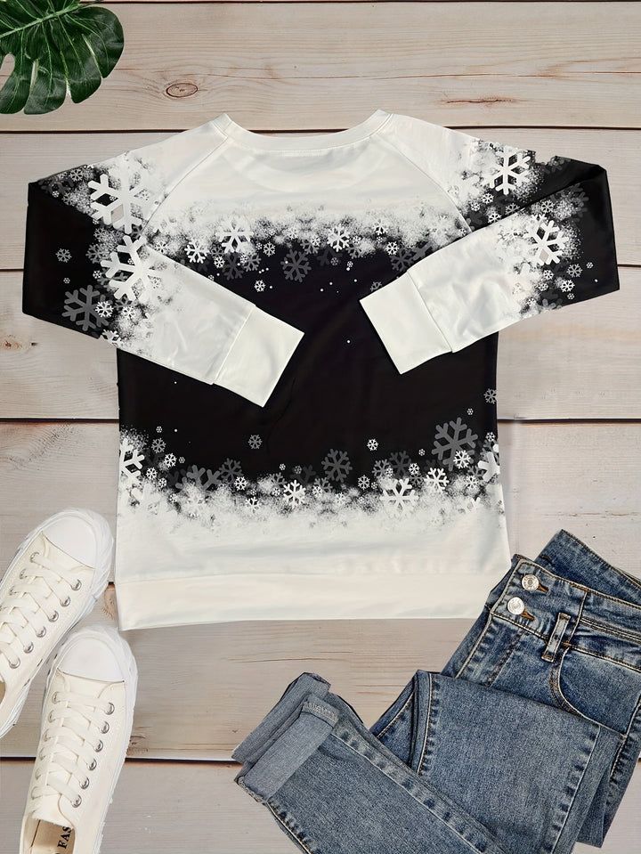 Nele - Warm Winter Top With Snow Cat Print