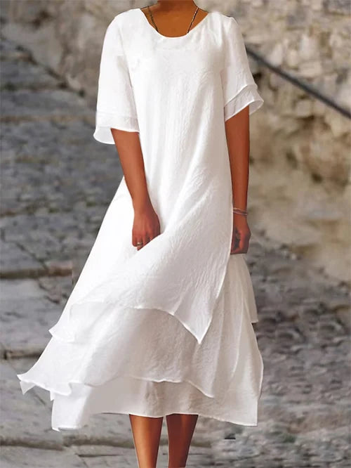 Women's Midi Dress with Double-Layer Design