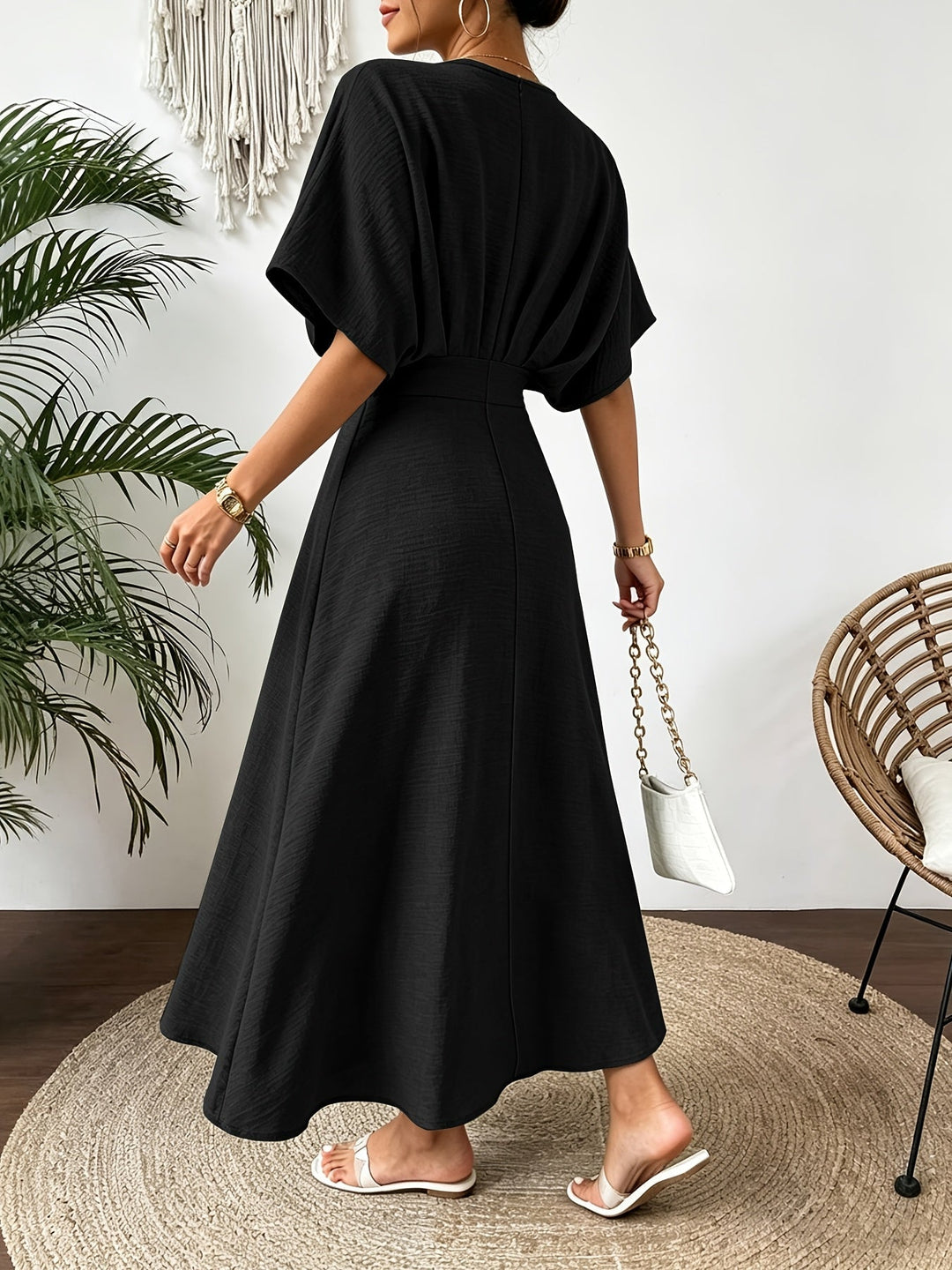 Women’s midi dress with V-neckline