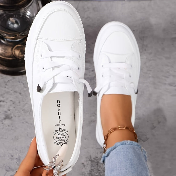 Women's white lace-up flat orthopedic shoes - breathable soft insole