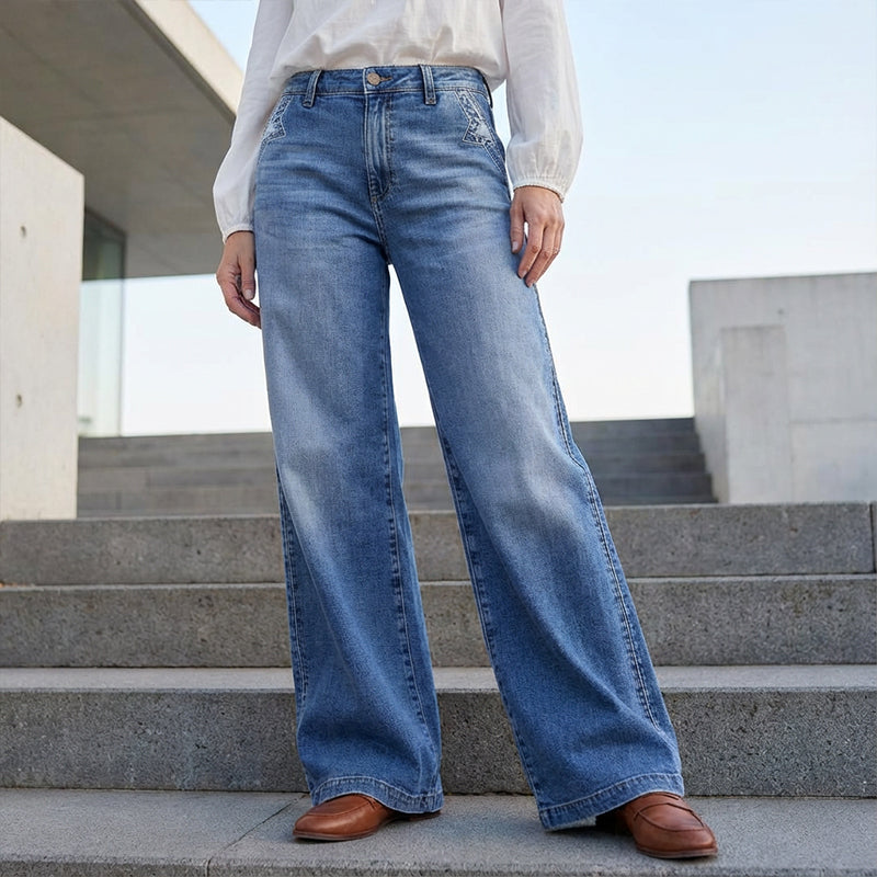 Retro High-Waisted Wide Leg Jeans for Women