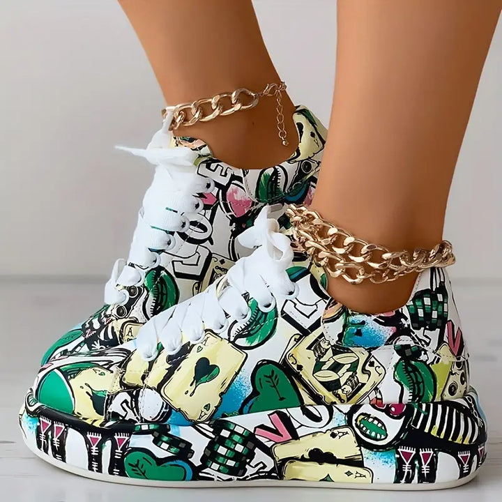 Mia - Women's Graffiti Print Platform Sneakers
