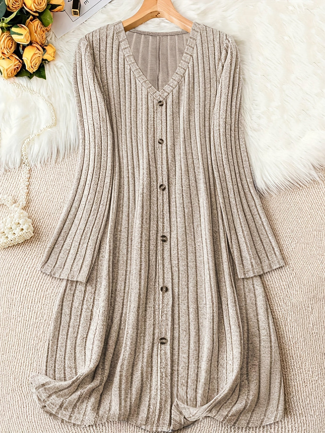 Madelyn™ - Timeless Plus-Size Ribbed Button-Up Dress