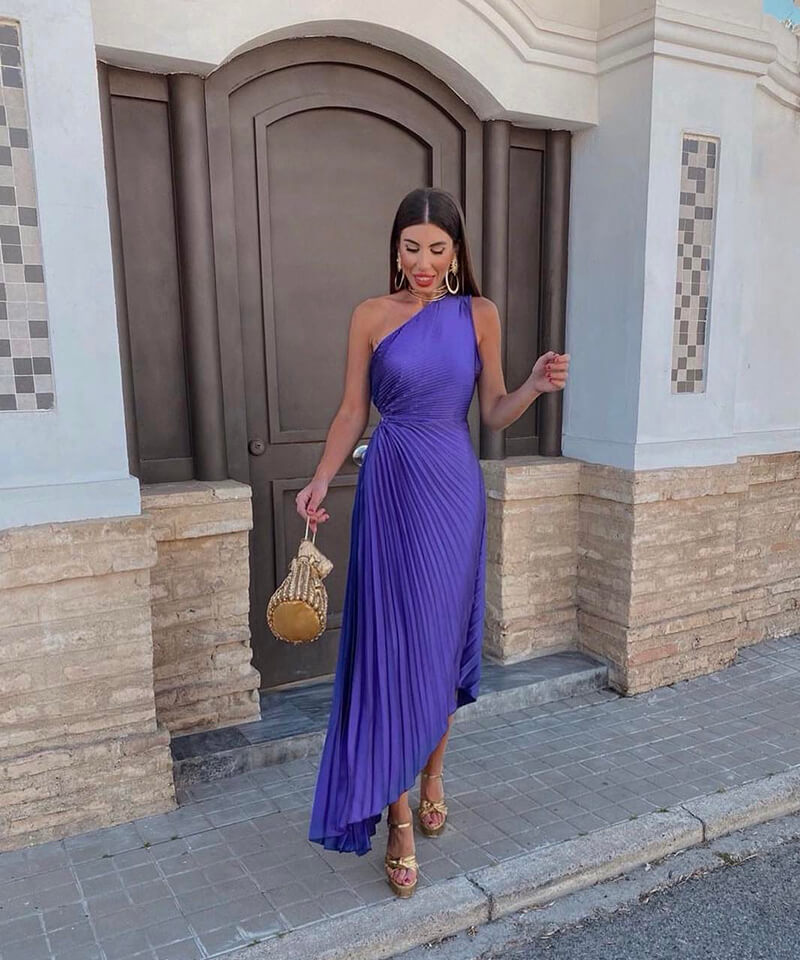 Celeste - Elegant One-Shoulder Midi Dress