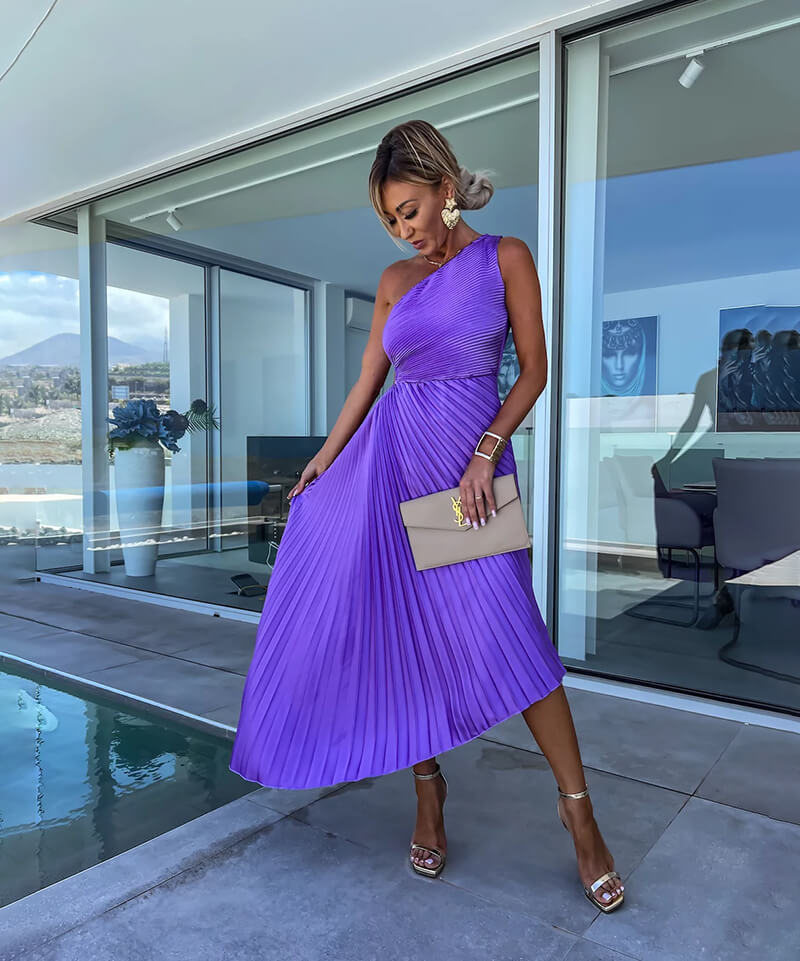 Celeste - Elegant One-Shoulder Midi Dress