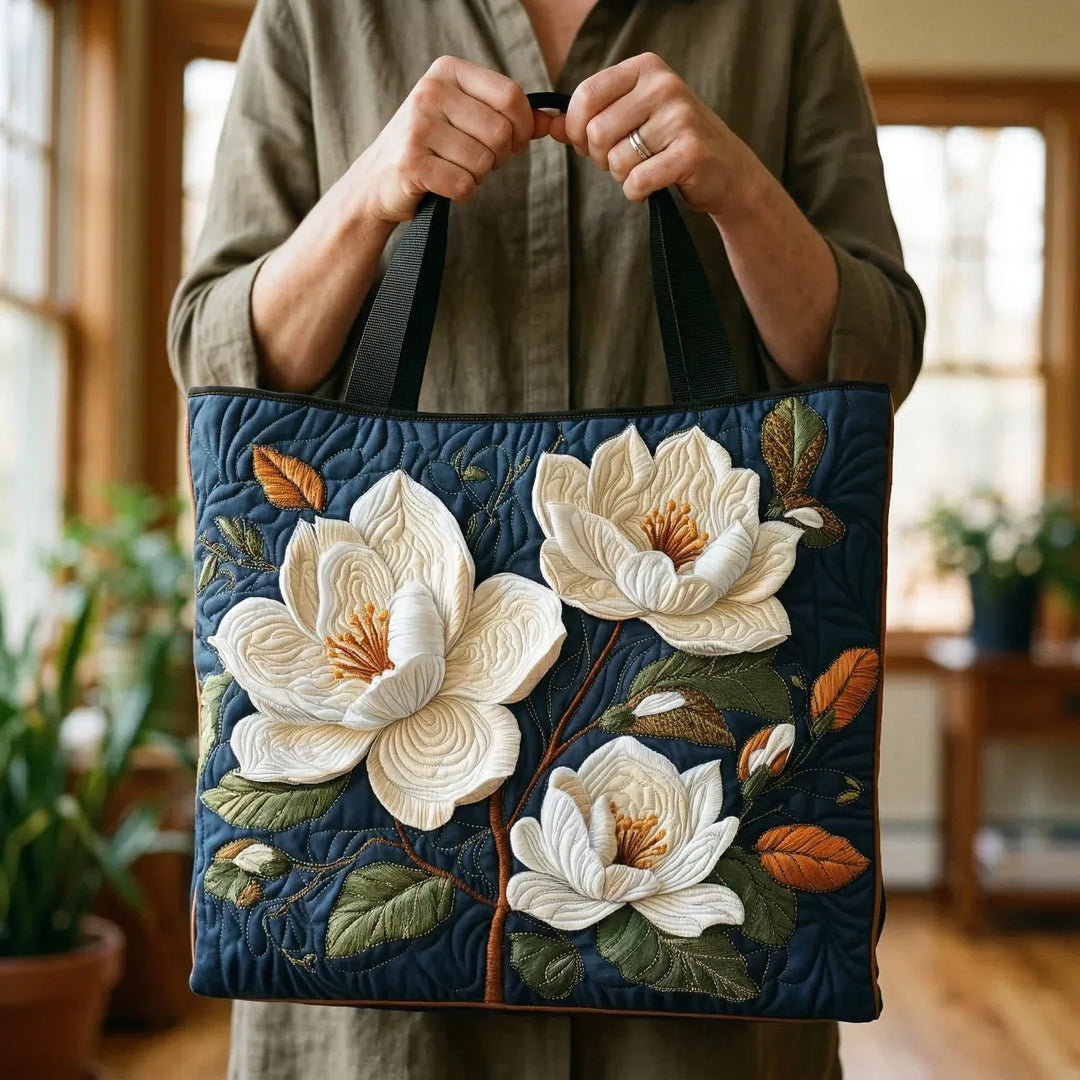 Handmade Quilted Bag - Delicate Magnolia Pattern