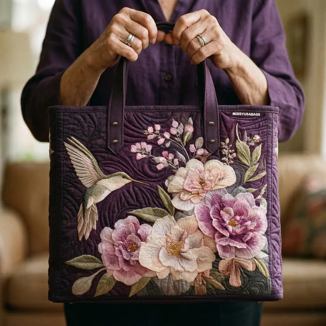 Artisanal Matelassé Bag - Hummingbirds and Orchids
