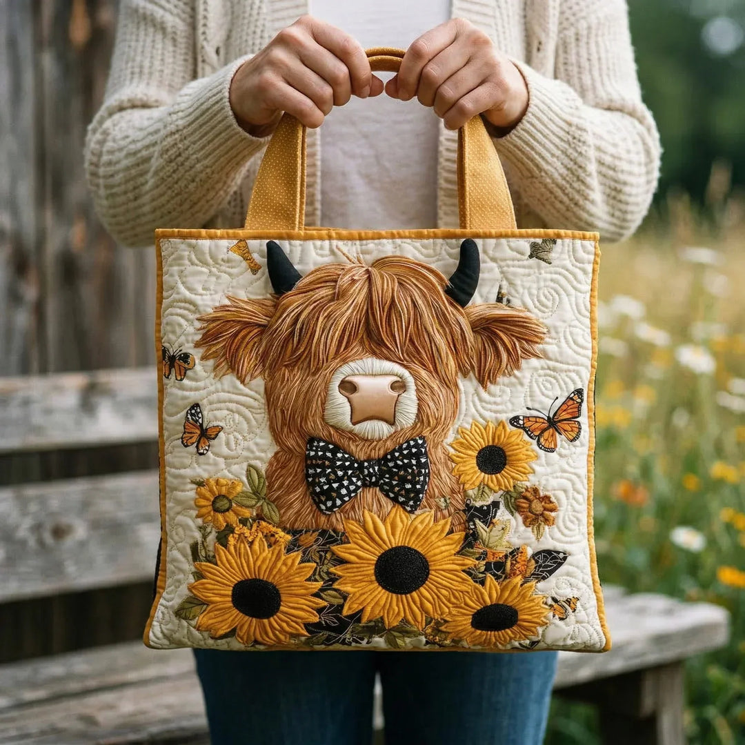 Padded Bag - Highland Cow with Sunflowers