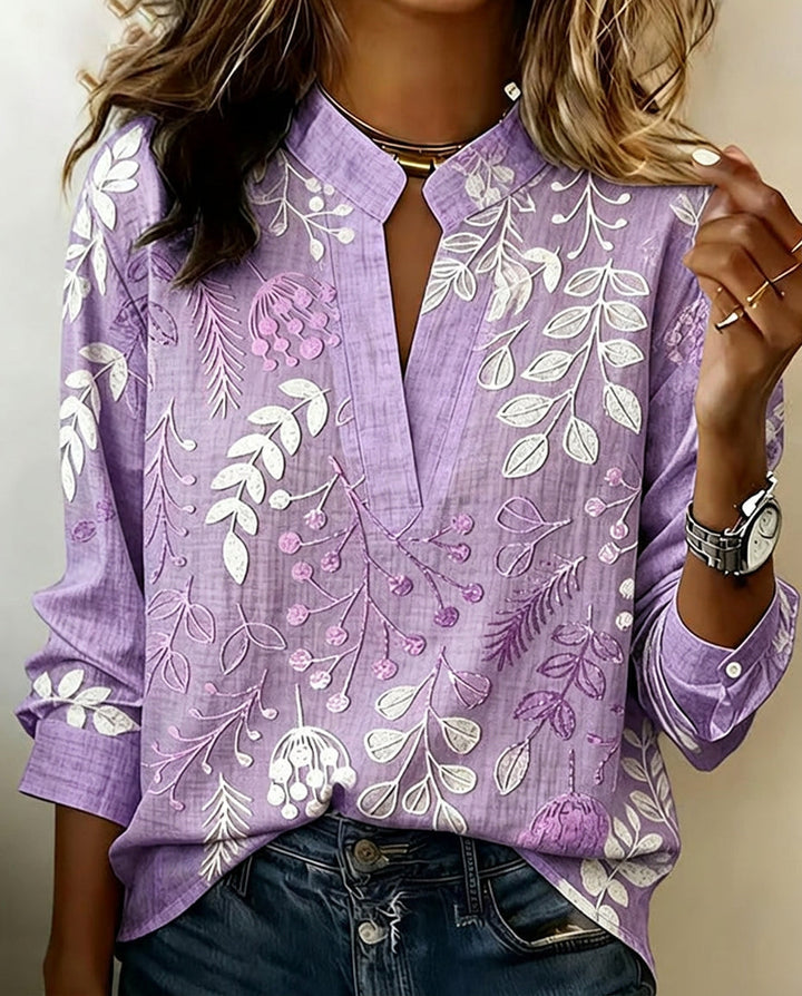 Eleni™ | Blouse with Floral Print and High Collar